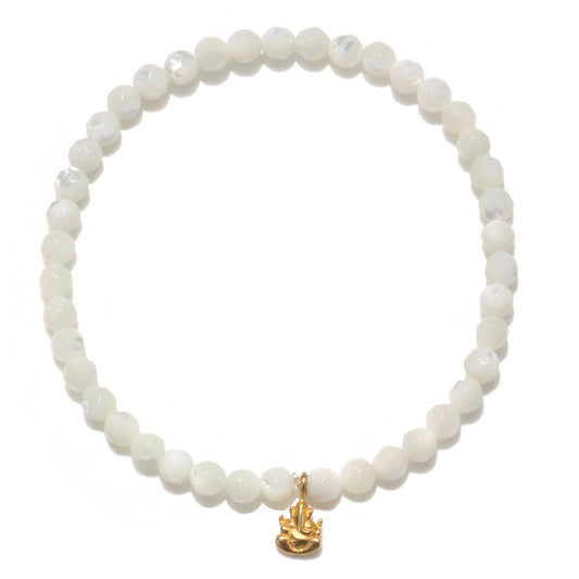 Mother of Pearl Gold Ganesha Stretch Bracelet